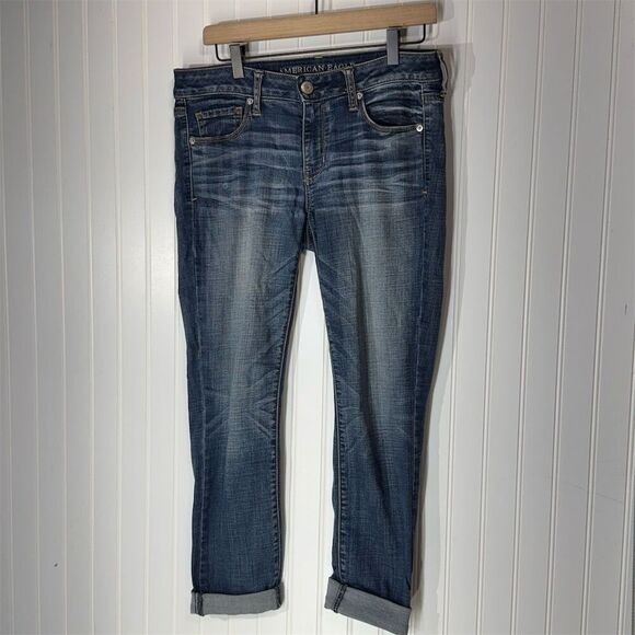 American Eagle Super Stretch Skinny Jeans 10 Short MediumWash Distressed Comfort - Picture 1 of 6